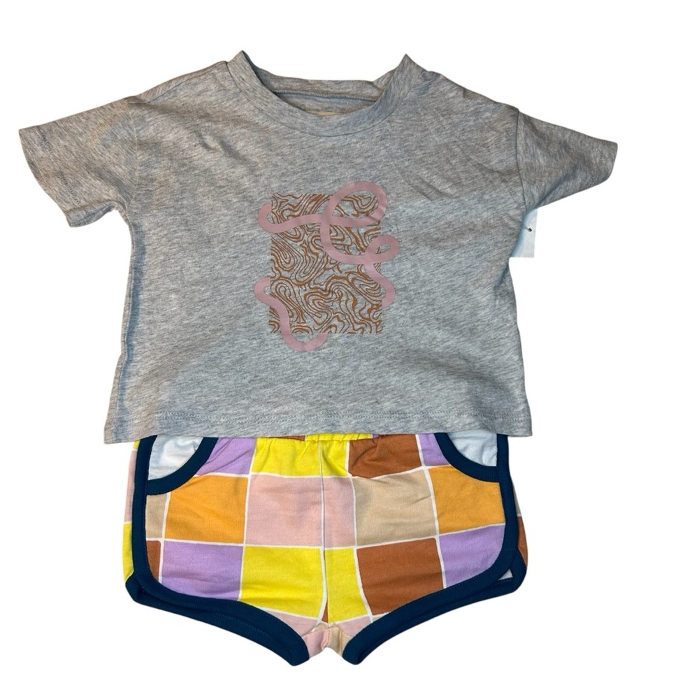 Open Edit 70s inspired Graphic Tee and Colorful Shorts Set Girls Retro